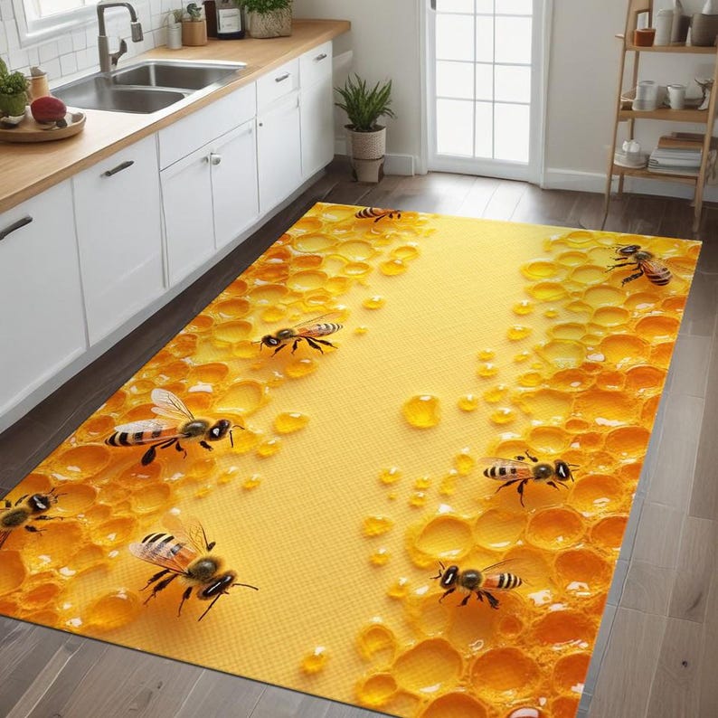 Bee Kitchen Rug Honeycomb Kitchen Rug: Honey Bee Farmhouse Decor, Non-slip Mat - Etsy