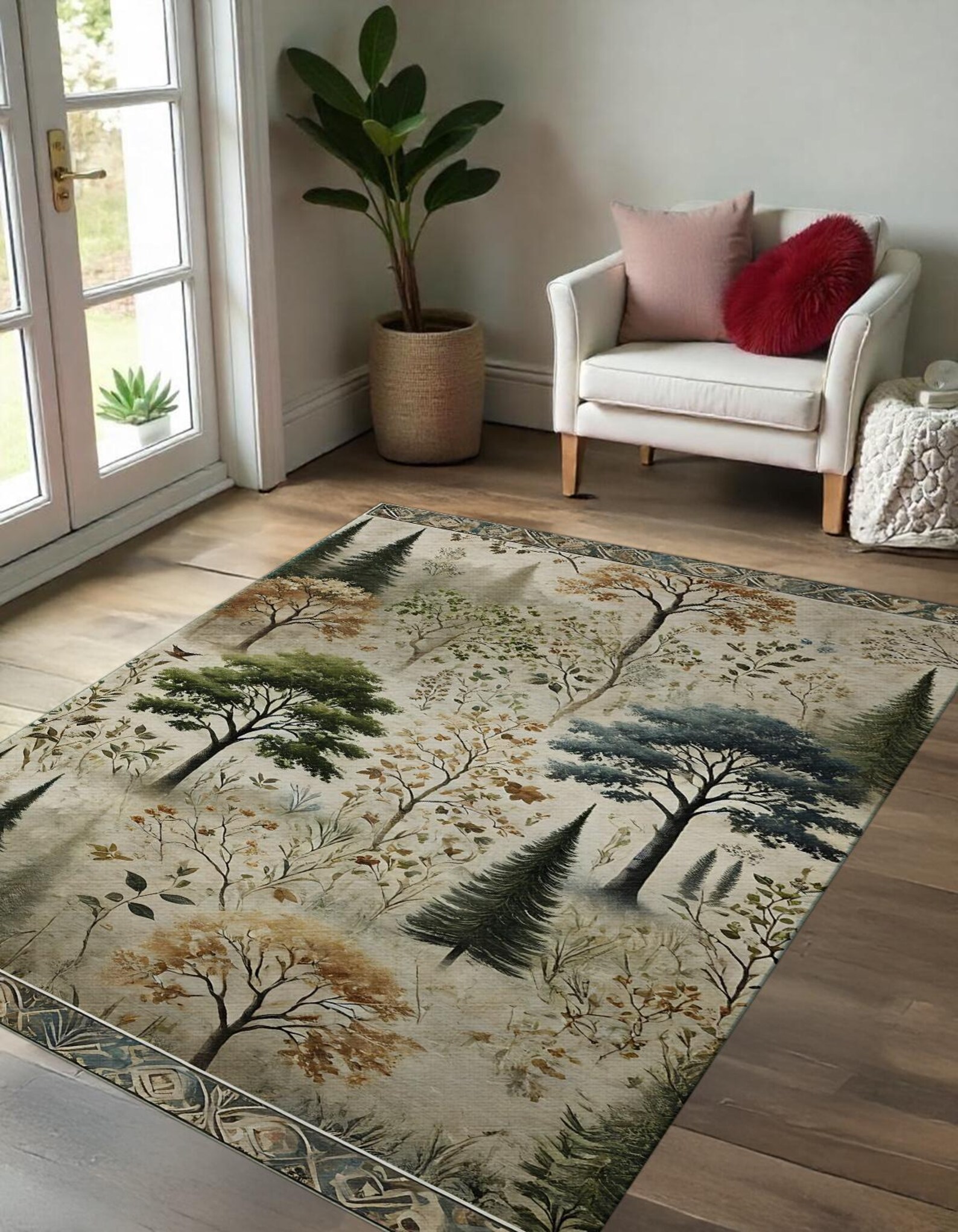 Woodland Area Rug: Rustic Forest Tree Print, Vintage Style - Etsy