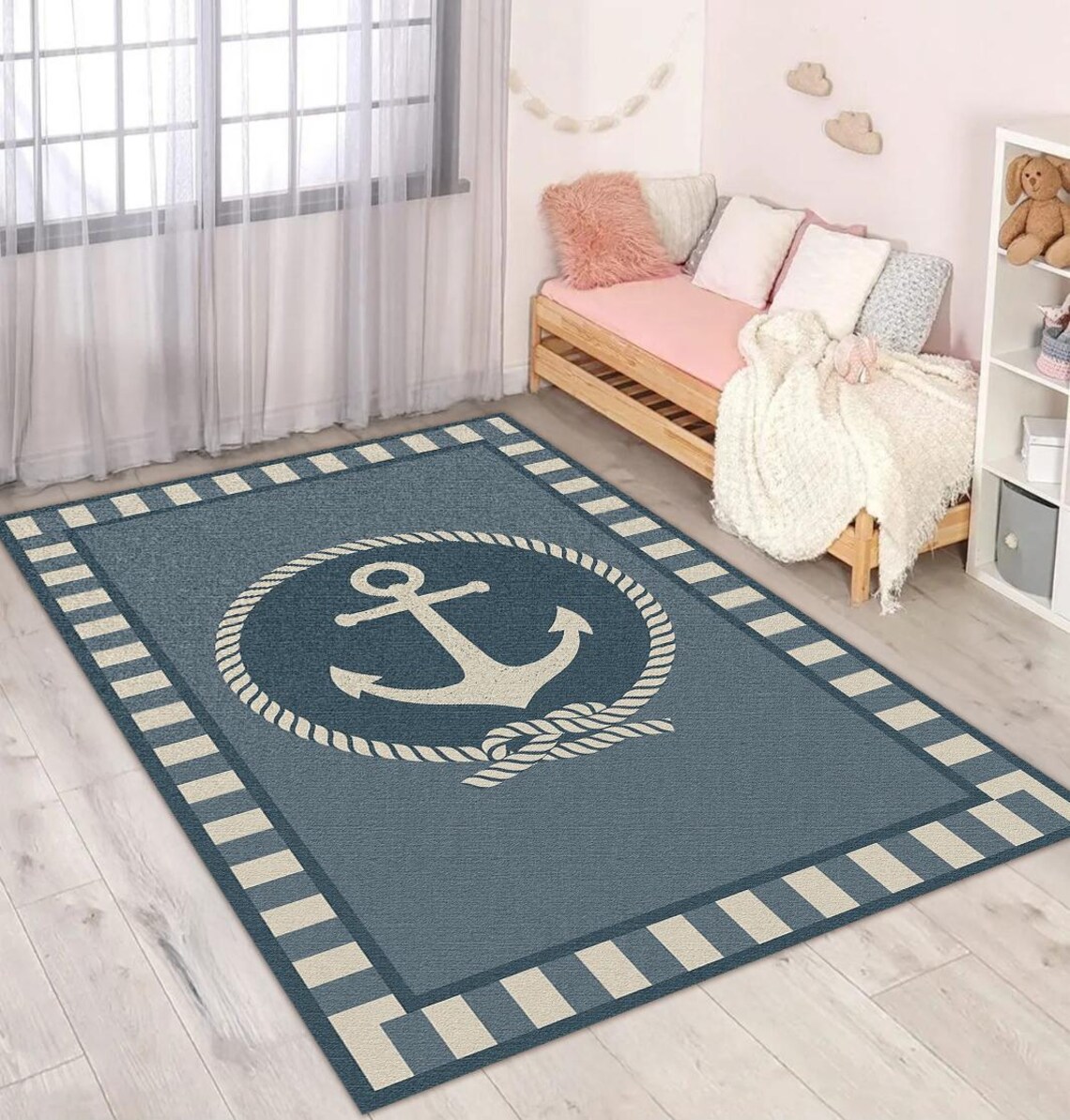 Nautical Anchor Rug – Navy Blue Coastal Decor, Kids Room Mat - Etsy