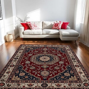 Classic Persian Rug - Traditional Medallion Floral Carpet - Vintage-Inspired Oriental Area Rug - Soft Washable Non-Slip Living Room Decor