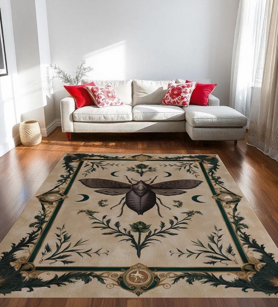Moth Pattern Rug Gothic Moth Rug: Vintage Botanical Art, Dark Academia Decor - Etsy