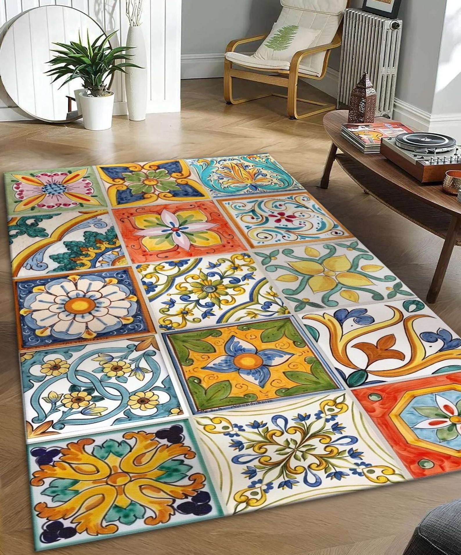 Tile Mat Rug Mediterranean Tile Print Kitchen Rug: Colorful Spanish Moroccan Floor ...