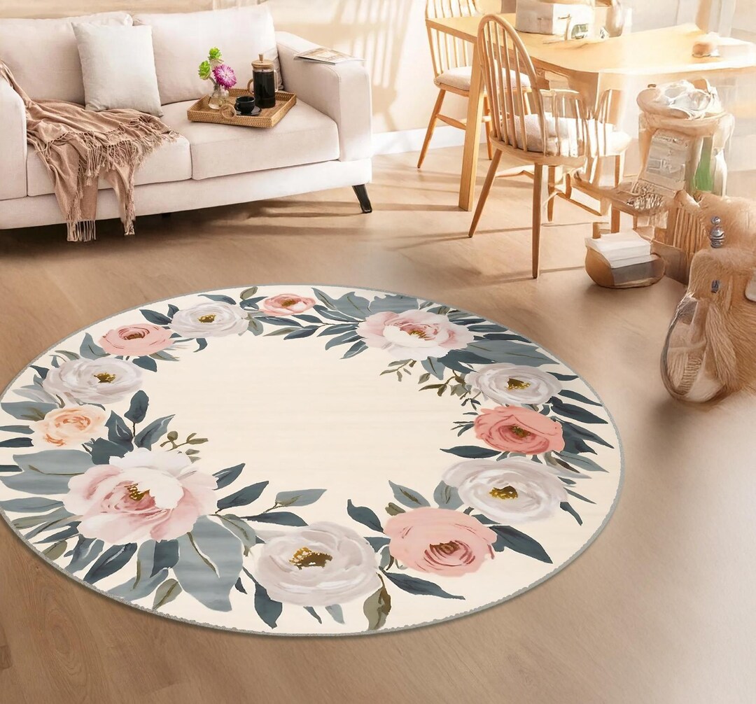 Watercolor Rose Wreath Round Rug: Shabby Chic Floral Carpet - Etsy