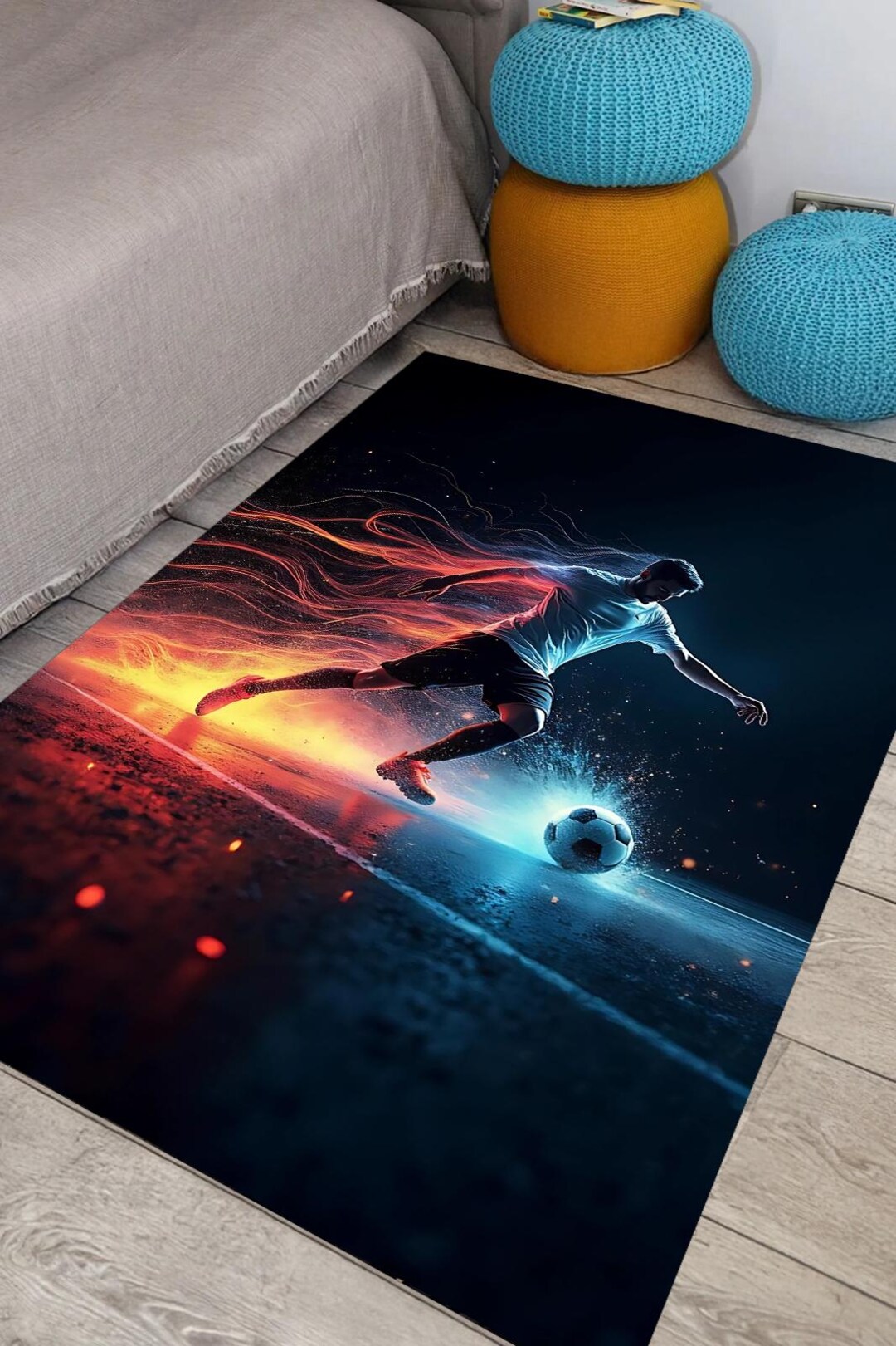 Cyperpunk Rug Cyberpunk Soccer Rug: Futuristic Gaming Room Decor - Etsy