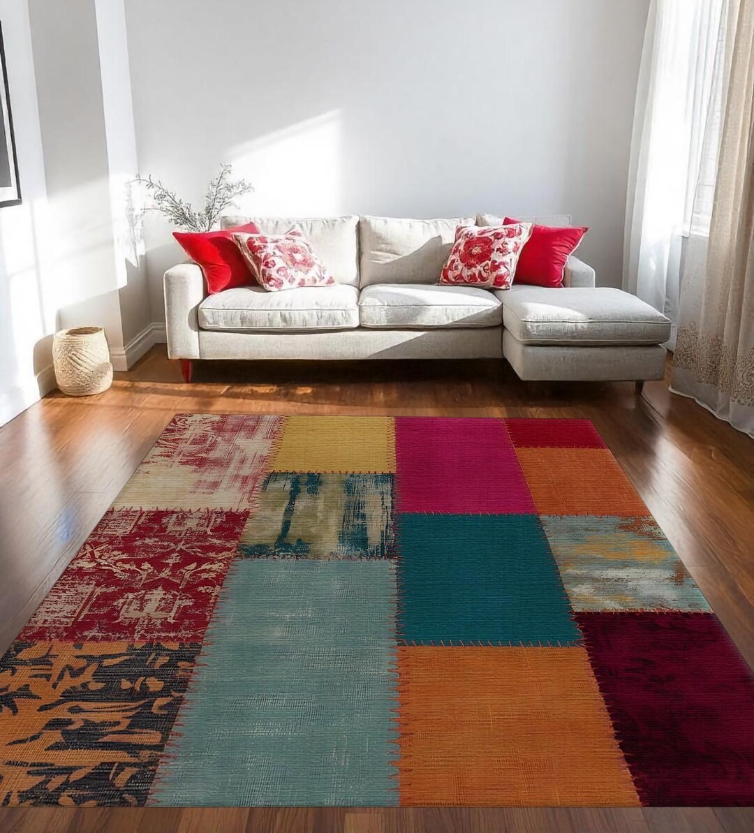 Eclectic Style Rug Patchwork Print Rug: Boho Eclectic Style, Vibrant Colors - Etsy