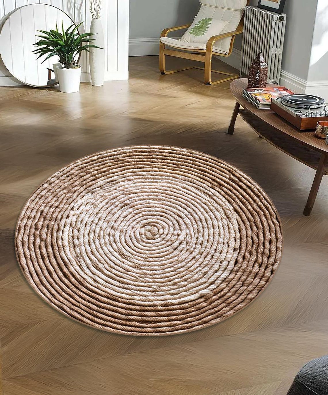 Braided Rope Print Round Rug: Rustic Farmhouse Cottagecore Style - Etsy