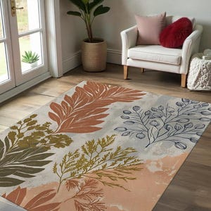 Earthy Botanical Leaf Rug – Modern Minimalist Decor, Digital Printed Nature-Inspired Floor Mat, Living Room Accent - Fashion Style Area Rug