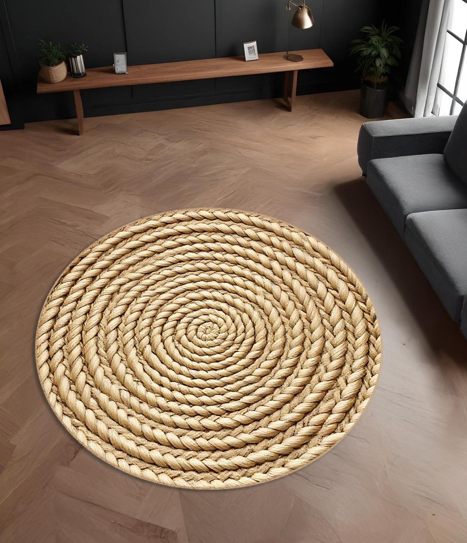 Rustic Jute Look Round Rug: Boho Farmhouse Decor (digital Print) - Etsy