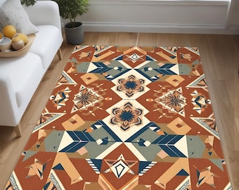 Southwestern Aztec Rug: Earth Tone Tribal Print, Boho Decor
