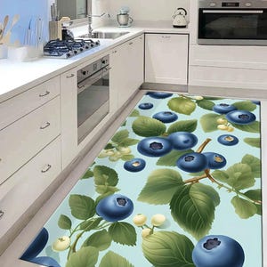 Blueberry Kitchen Rug – Farmhouse Fruit Decor – Soft Non-Slip Floor Mat – Washable Kitchen Carpet – Fresh Blueberry Print Rug