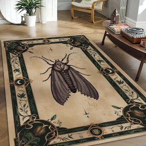 Gothic Moth Rug - Dark Victorian Insect Carpet - Occult Witchy Home Decor - Vintage Mystical Area Mat for Living Room & Bedroom