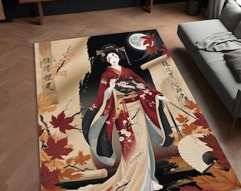 Japanese Geisha Rug: Elegant Kimono Art, Oriental Decor