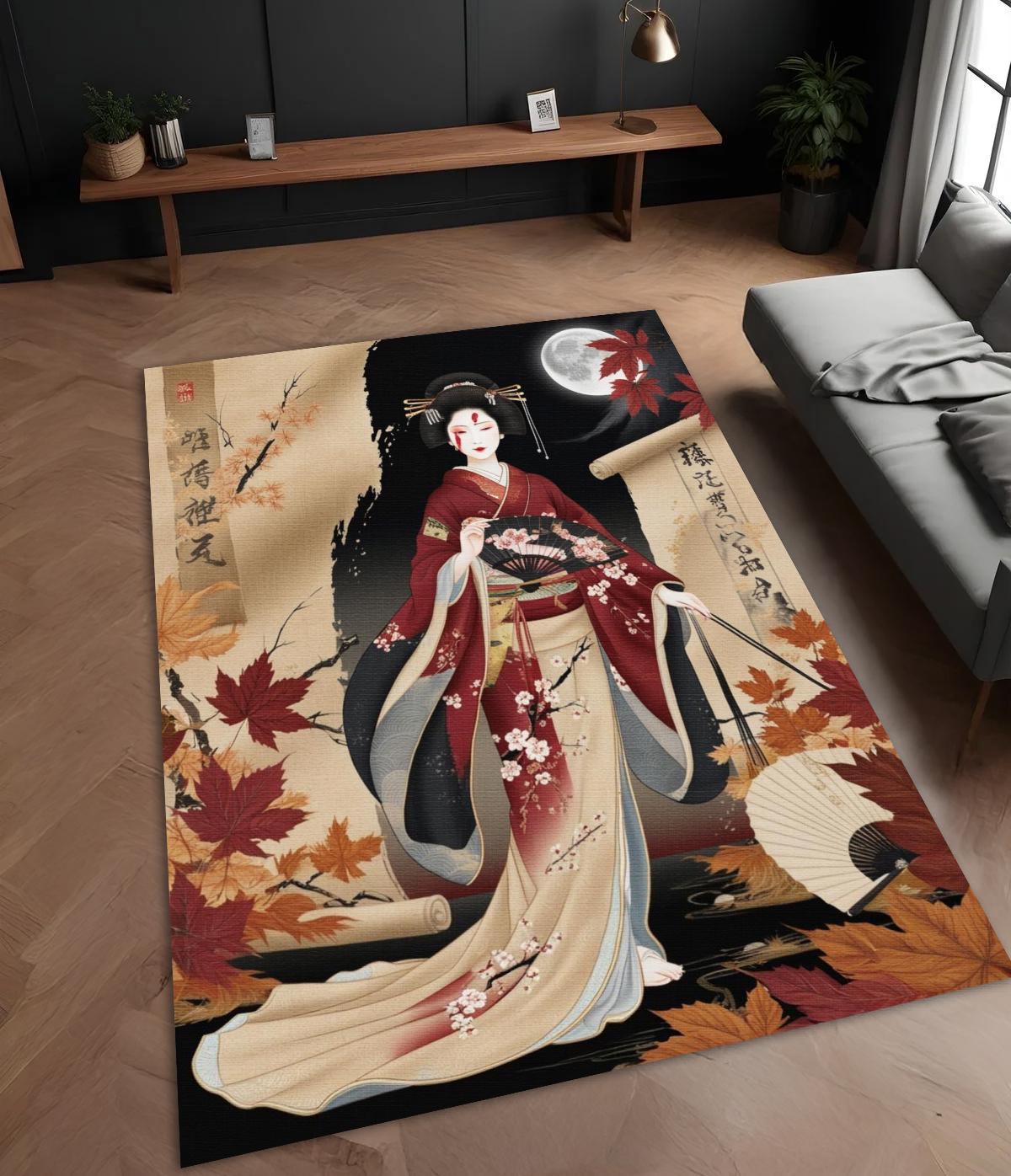 2d Japanese Rug Japanese Geisha Rug: Elegant Kimono Art, Oriental Decor - Etsy