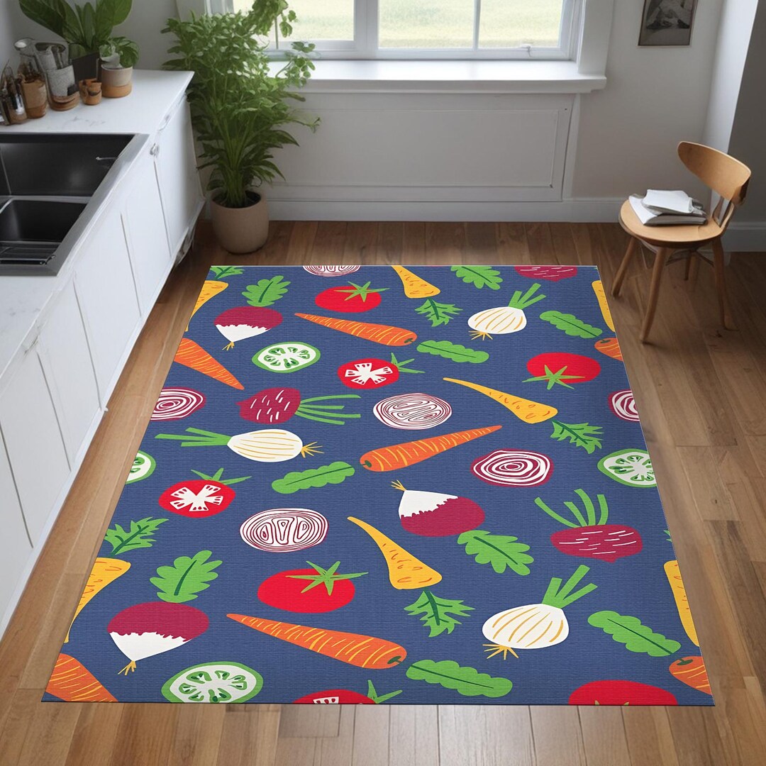 Vegetable Print Kitchen Rug – Modern Farmhouse Food Theme Carpet - Etsy