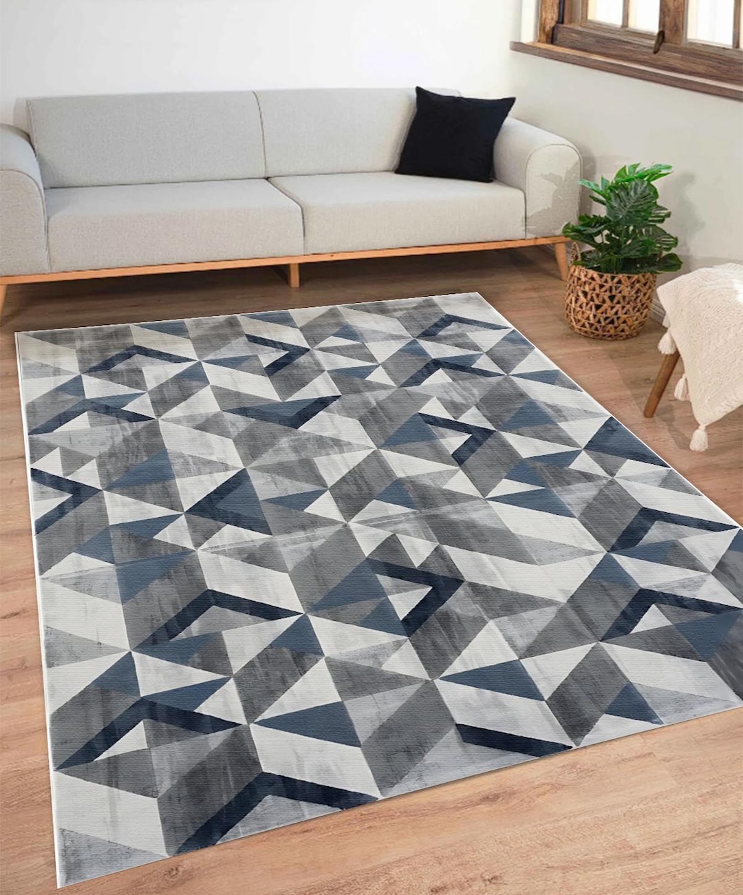 Geometric Rug Blue and Gray - Modern Abstract Triangle Area Rug ...