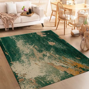 Emerald Green Abstract Rug: Modern Brushstroke Texture Carpet - Etsy