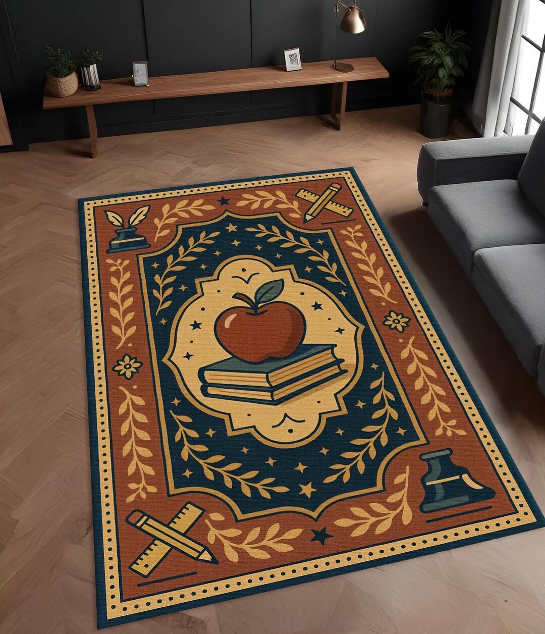 Lextra Book Rug Victorian Apple Books Rug: Vintage-style Classroom Decor - Etsy