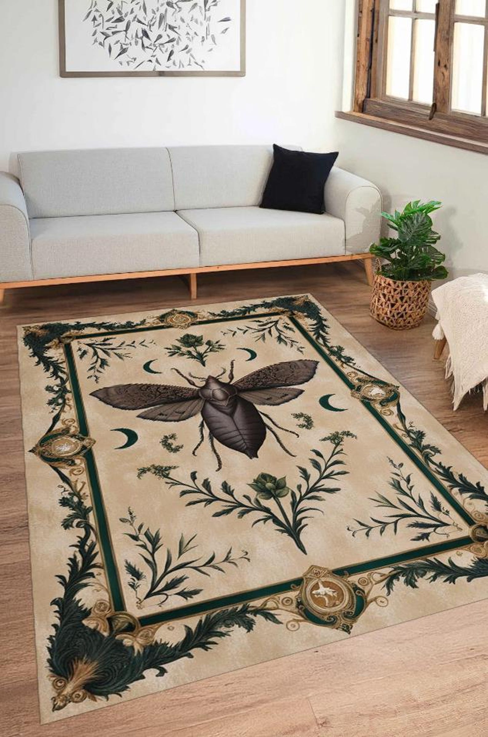 Moth Pattern Rug Gothic Moth Rug: Vintage Botanical Art, Dark Academia Decor - Etsy
