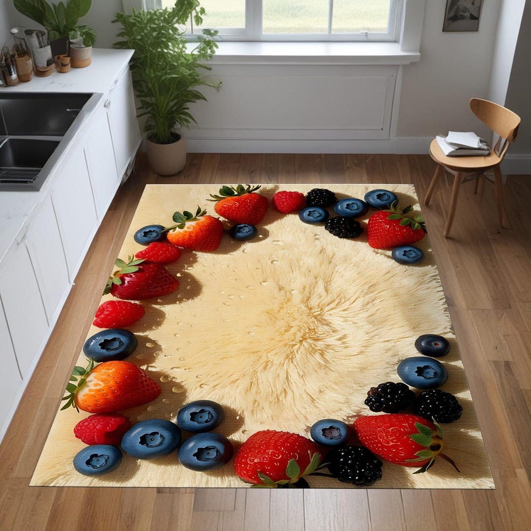 Food Shaped Rug Luxury Kitchen Rug With Realistic Berry Print, 3D Fruit Design, Soft ...