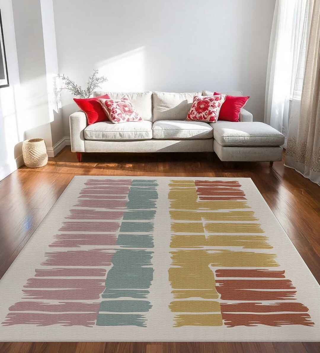 Color Block Boho Rug: Modern Abstract Brushstroke Print With Fringe - Etsy