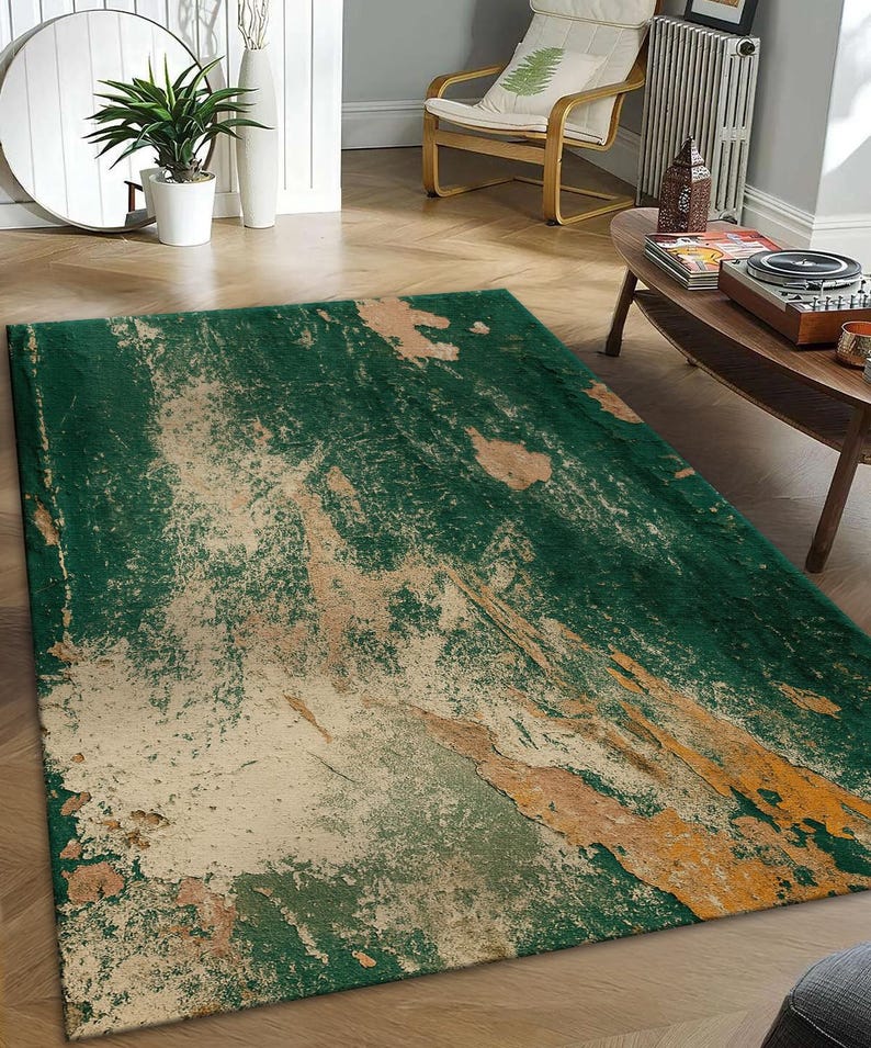 Emerald Green Abstract Rug: Modern Brushstroke Texture Carpet - Etsy