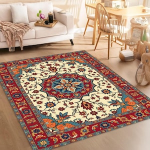 Red and Blue Carpet - Floral Persian Style Area Rug - Bold Traditional Design for Living Room, Bedroom, and Artistic Home Decor