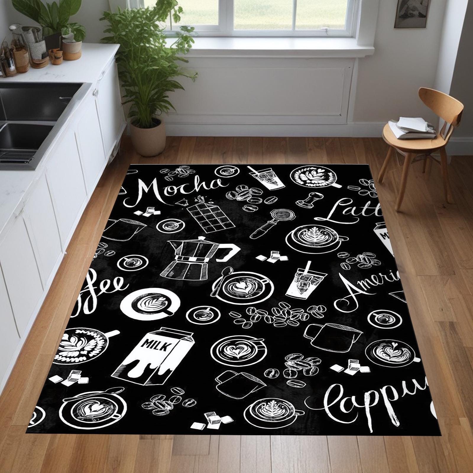 Coffee Lover Kitchen Rug: Chalkboard Style Café Print - Etsy