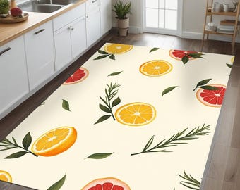 Citrus Küchenteppich - Zitronen-Grapefruit-Druck, rutschfest