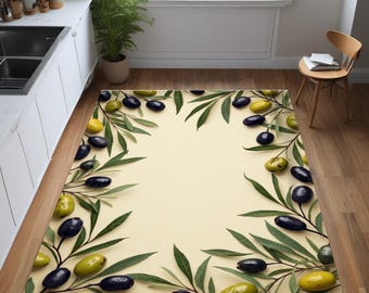 Olivenzweig Küchenteppich: Rutschfester, waschbarer Teppich im Landhausstil