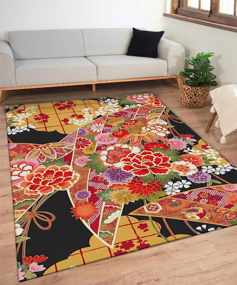 Japanese Floral Rug – Kimono-inspired Oriental Area Rug - Etsy