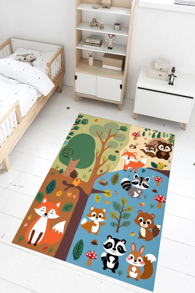 Woodland Animals Kids Rug: Soft, Non-slip Nursery Play Mat - Etsy