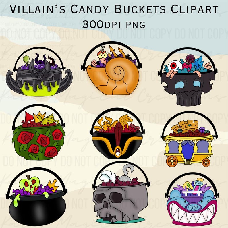 Clipart dibujado a mano de cubos de dulces de villano imagen 1