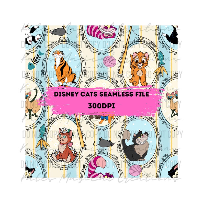 Disney Cats Cute Seamless Pattern. Digital Paper. DIGITAL DOWNLOAD ...