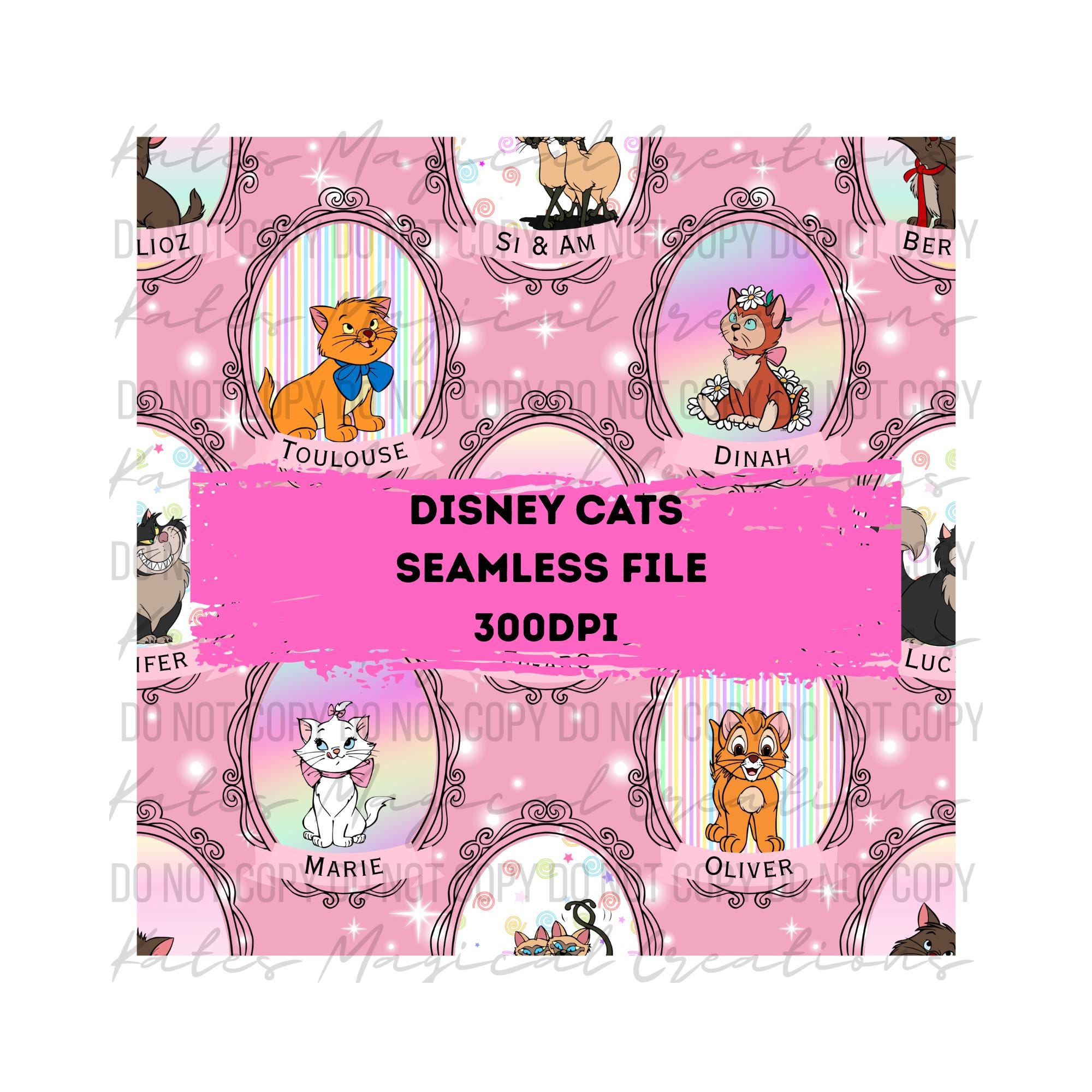 Disney Cats Frames Cute Seamless Pattern. Digital Paper. DIGITAL ...