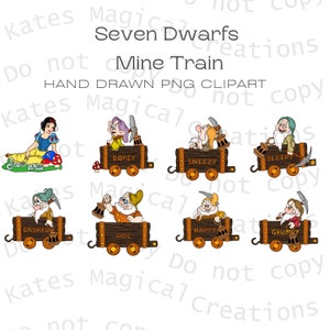 Sneeuwwitje mijntrein handgetekende clipart