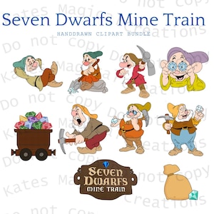 Zeven dwergen mijntrein handgetekende clipart