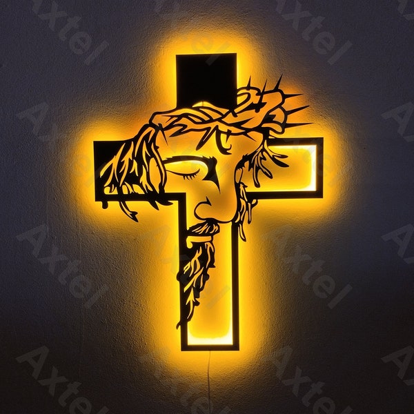 Kreuz, Jesus Metall Led Wandkunst, Gesegnete Kreuz Metall Wandkunst, LED Licht Christus Zeichen, Wohnkultur, Gott Glaube Kreuz Dekoration, Jesus Zeichen