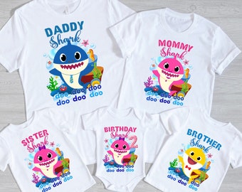 Chemise Family Shark Doo Doo Doo, Chemises de requin d’anniversaire, Tee-shirt à thème Baby Shark, Chemise de requin familiale assortie, Chemises de famille d’anniversaire assorties