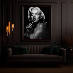 Marilyn Monroe Poster, Glamorous Pop Art Print, Luxury Wall Decor, Hollywood Icon Artwork, Fashion Portrait with Lollipop, black and white