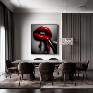 Red Lips Poster, Black and White Wall Art, Lipstick Print, Makeup Wall Decor, Fashion Poster, Glam Room Art, Luxury Print