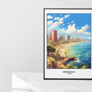 5x City Poster / Comic Illustration style / Wall Art / Instant Download JPG / Honolulu, Rome, Paris, Santorini, Havana / Ai / Print