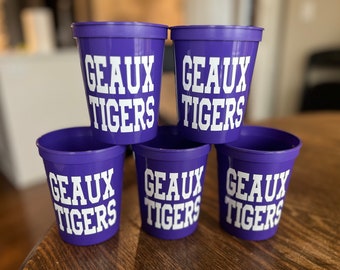 Set of 5 LSU Cups, LSU, Tigers, Geaux Tigers, Tailgate Cups, Gameday Cups, College Tailgate, Tailgate, Disposable Cups, Plastic Cups