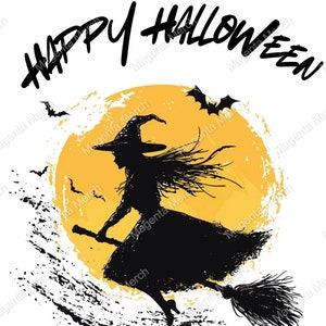 Biglietto di auguri di Halloween con strega su scopa stampabile - Formato PDF A4 e US Letter