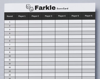Folha de pontuação de substituição para impressão compatível com Farkle - formatos PDF A0, A1, A2, A3, A4, A5, A6 e US Letter