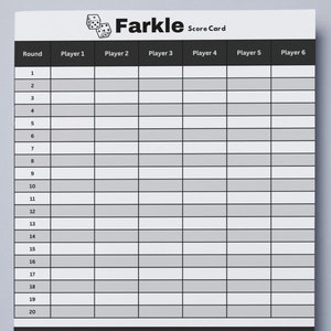 Feuille de pointage de remplacement imprimable compatible avec Farkle - Formats PDF A0, A1, A2, A3, A4, A5, A6 et US Letter