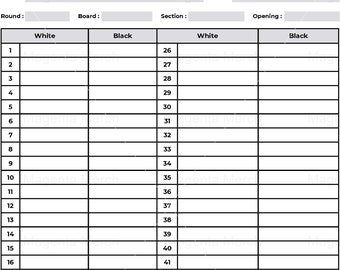Afdrukbare vervangende scorekaart voor schaken - A4- en US Letter-pdf's