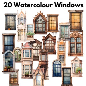 20 Clipart de janelas em aquarela - Formato PNG