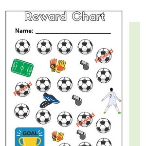Afdrukbare tabel met beloningen voor kinderen, kinderen voetbalvoetbal - A0, A1, A2, A3, A4 en US Letter PDF-indelingen