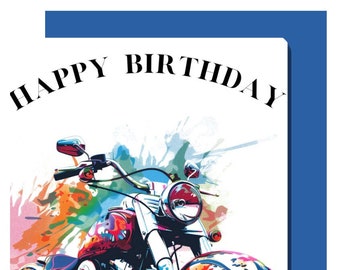 Printable Biker Happy Birthday Card - A4 & US Letter PDFs
