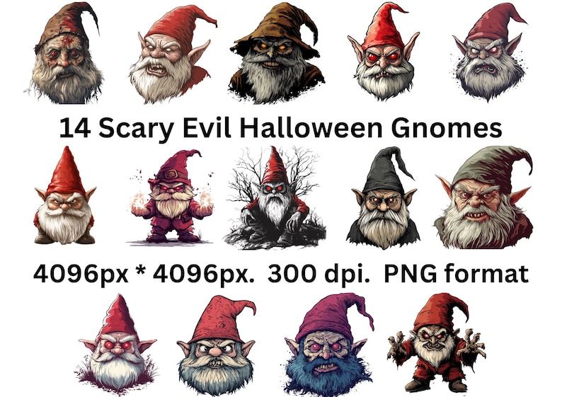 14 Scary Evil Halloween Gnomes - PNG Format - Etsy